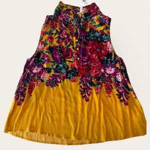 Meadow Rue by Anthropologie Boho Rayon Tunic Top Loop Button Placket Ruching